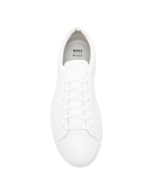 Boss White Low-Top Trainers With Woven And Grained Effects for men