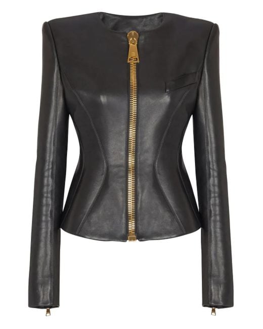 Balmain Black Kurze Jacke Aus Lammleder