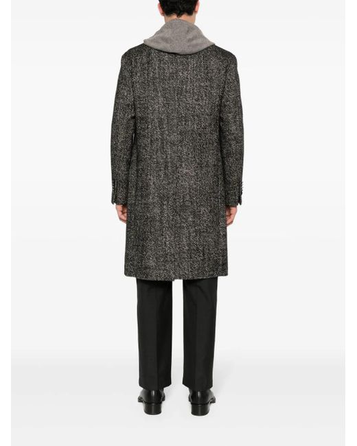 Tagliatore Black Herringbone Double-Breasted Coat for men