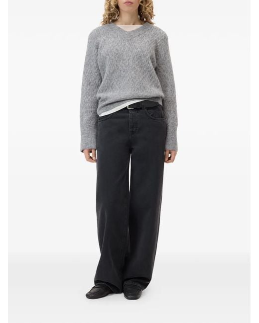 Closed Gray Patterned V-Neck Sweater