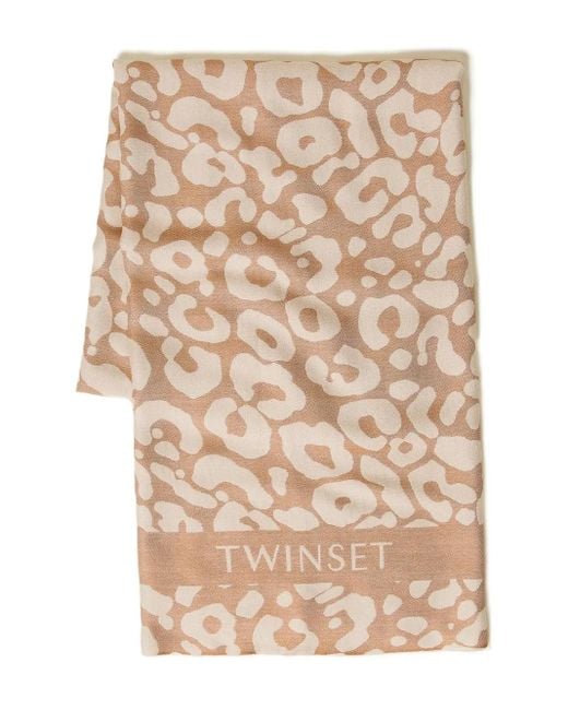 Twinset Natural Leopard-Print Fringed Scarf