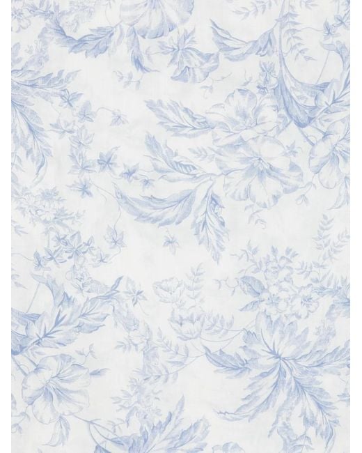 Maje Blue Floral Print Wool Blend Shawl