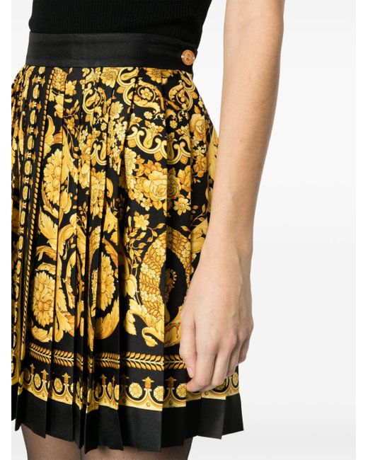 Versace Yellow Barocco-print Silk Miniskirt