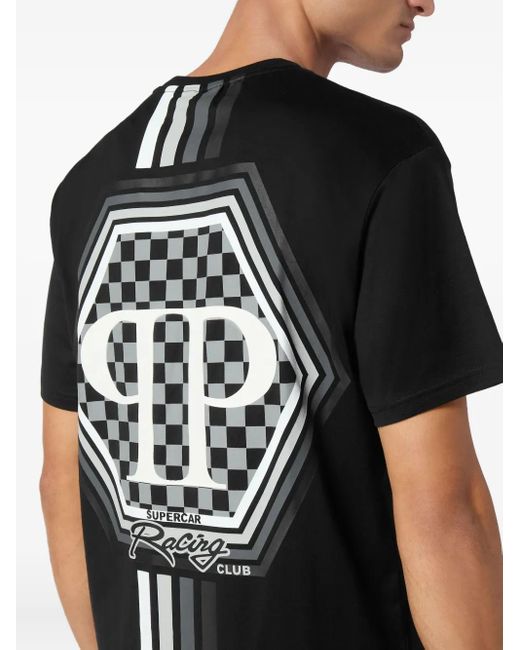 メンズ Philipp Plein ストライプ ヘキサゴン Tシャツ Black