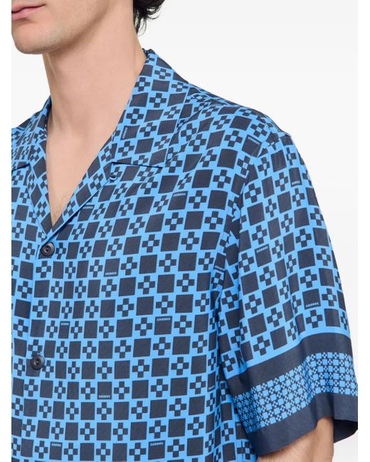 メンズ Sandro スクエアプリント シャツ Blue