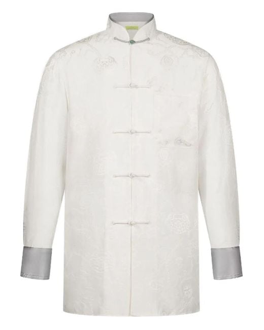 Shanghai Tang White Jacquard Mandarin-Collar Shirt for men