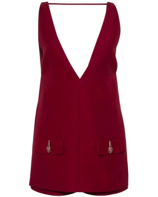 Gucci Red V-Neck Twill Jumpsuit