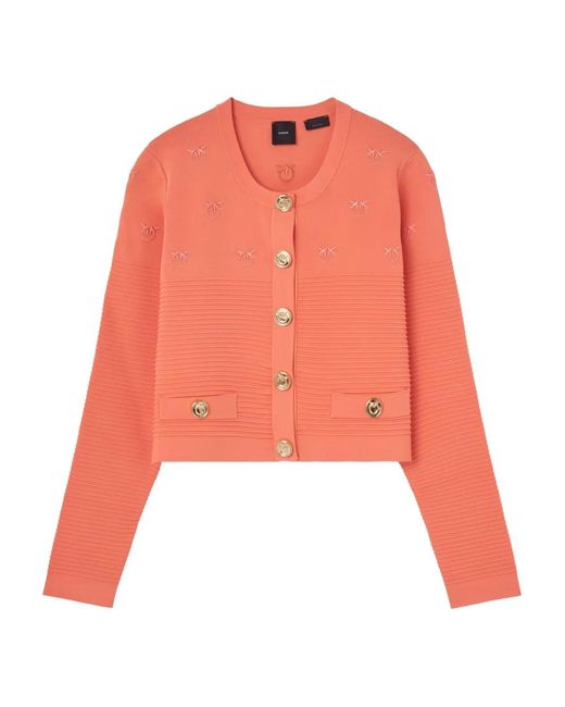 Pinko Pink Motif-Embroidered Ribbed Jacket