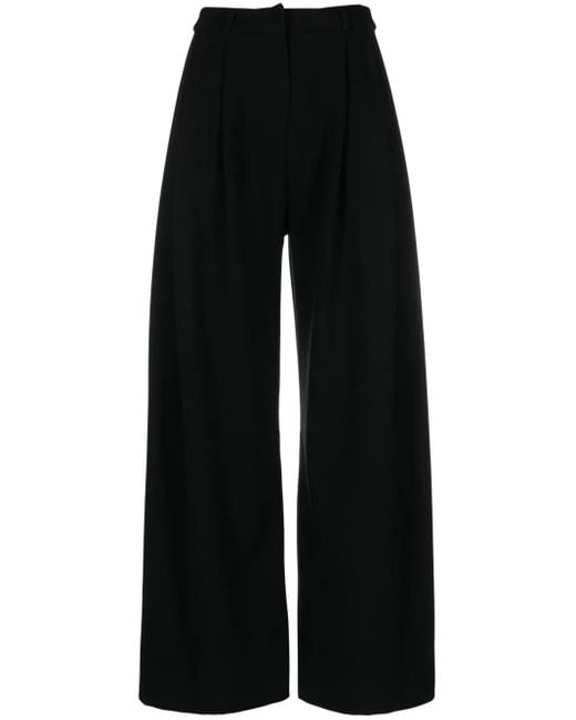 Loulou Black Pleat-Detail Palazzo Pants