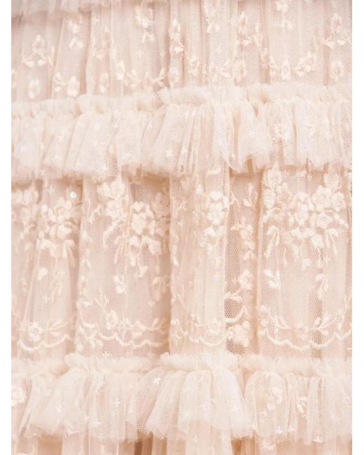 Needle & Thread Natural Blossom Laced Ruffled Midi Dress