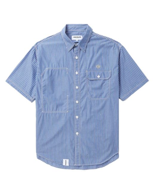 Chocoolate Blue Logo-appliqué Striped Cotton Shirt for men