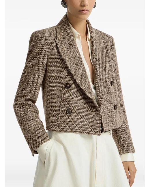 Brunello Cucinelli Brown Sparkling Virgin Wool Chevron Cropped Blazer