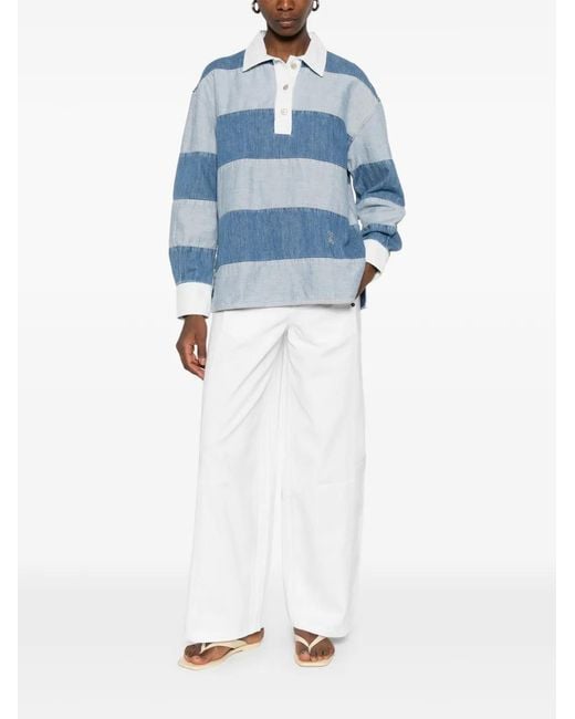 Closed Blue Striped Polo Top