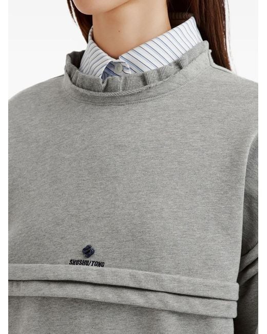 ShuShu/Tong Gray Ruffled-Trim Logo-Embroidered Mini Dress
