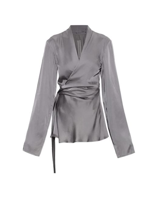 Rick Owens Gray Laura Ls Wrap-Style Long-Sleeve Top