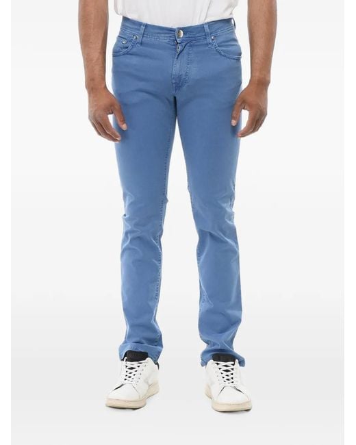 Corneliani Blue Embroidered Cotton Jeans for men