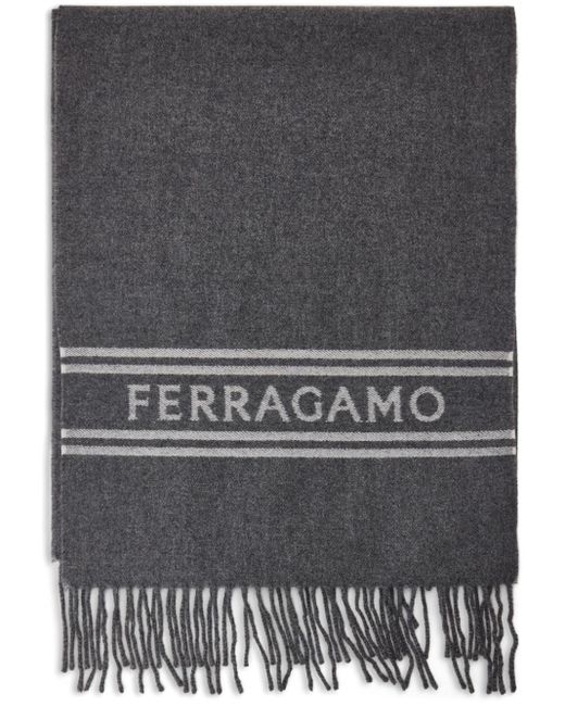 Ferragamo Gray Logo-jacquard Cashmere Scarf for men