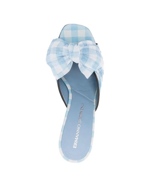 Ermanno Scervino Blue Bow Gingham Sandals