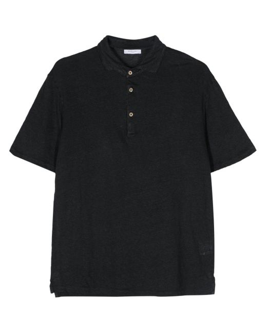 Boglioli Black Knitted Linen Polo Shirt for men