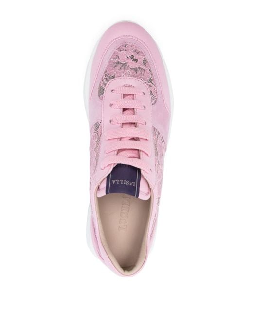 Le Silla Pink Sneakers mit floraler Spitze