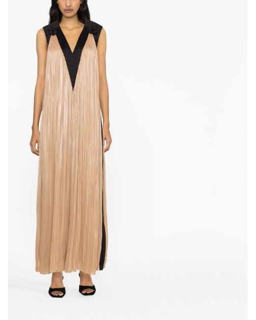 V:PM ATELIER Natural Two-Tone Open-Back Maxi Dress
