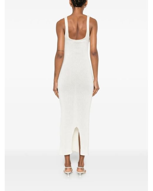 Leslie Amon White Bead-Embellished Knit Midi Dress
