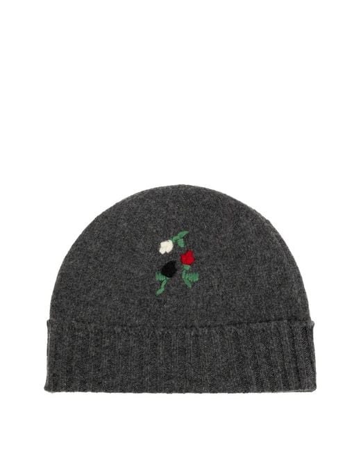 Marni Black Floral-Embroidered Beanie Hat for men