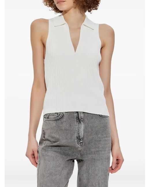 IRO White Ribbed V-Neck Top