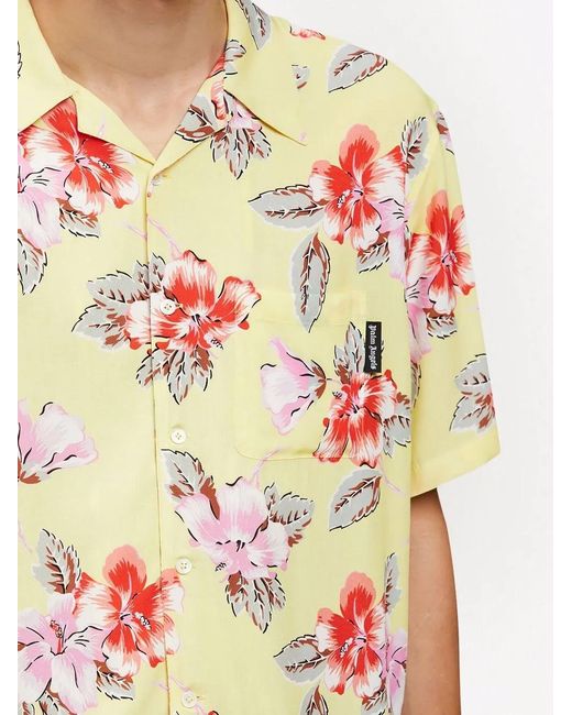 Palm Angels Multicolor Hibiscus Floral Print Bowling Shirt for men