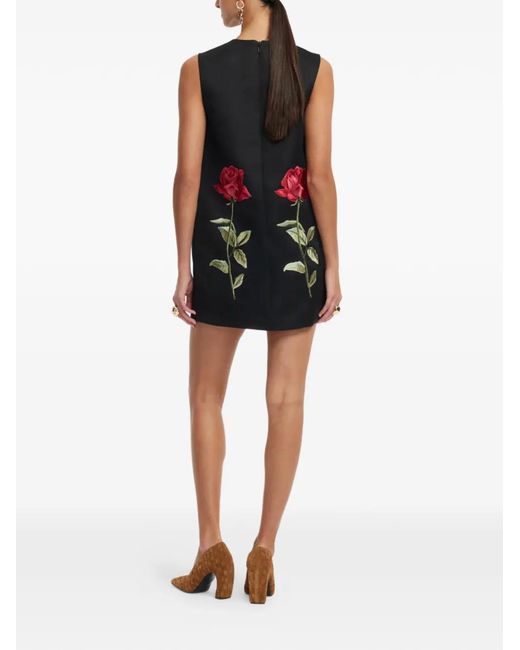 LEO LIN Black Yvonne Rose-Embroidered Sleeveless Mini Dress