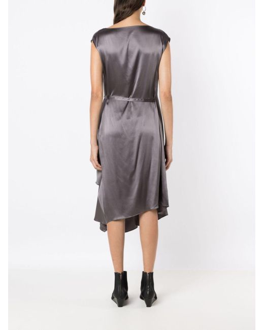 UMA | Raquel Davidowicz Gray Draped Silk Midi Dress