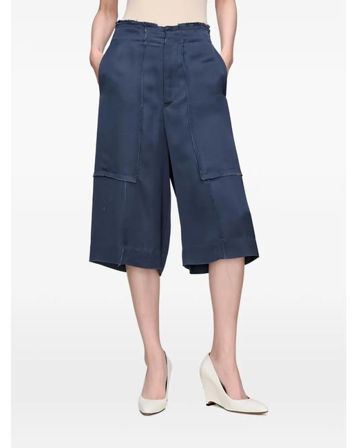 Maison Margiela Women's Blue Frayed-Edges Panel-Details Shorts