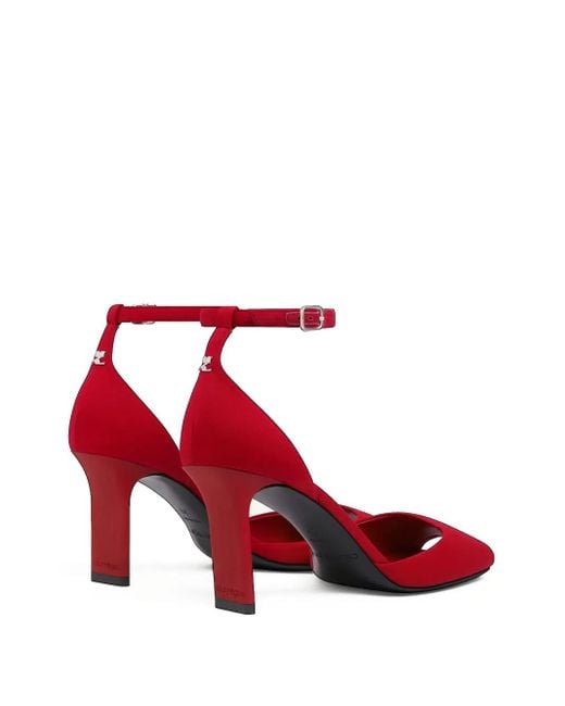 Courreges Red Peep-Toe Ankle-Strap Pumps