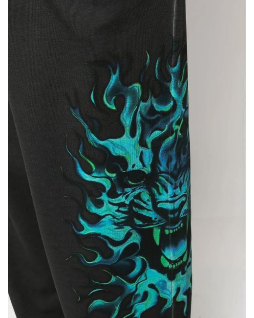 Roberto Cavalli Black Graphic-Print Straight Trousers for men