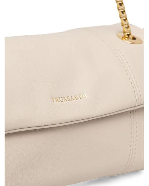 Trussardi Natural Mini Orbita Logo-Lettering Chain-Strap Shoulder Bag