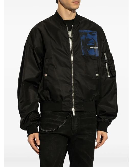 DSquared² Black Logo-Print Bomber Jacket for men