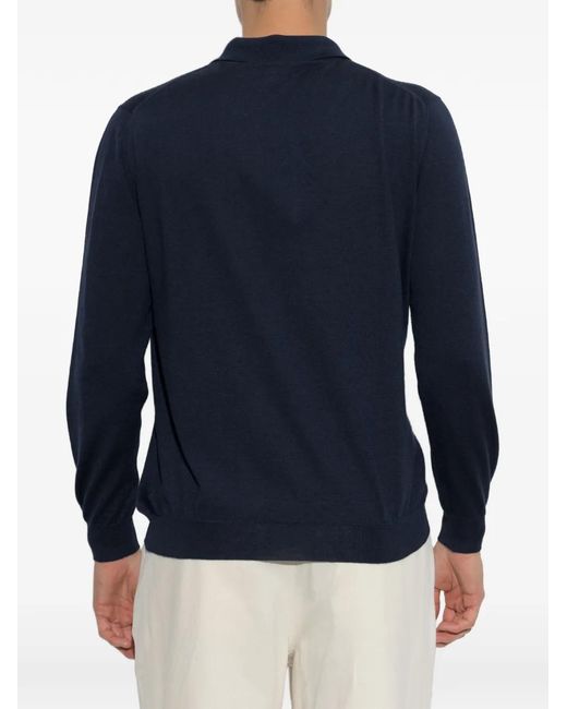 Kiton Blue Quarter-Zip Long-Sleeve Polo Shirt for men