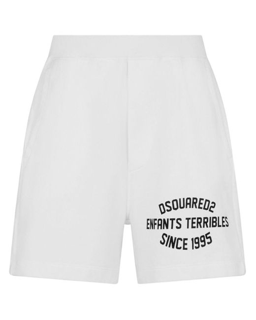 DSquared² White Logo-print Track Shorts for men