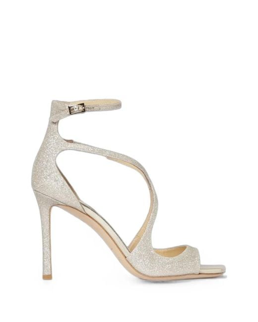Jimmy Choo White Azia Glitter-Effect Sandals