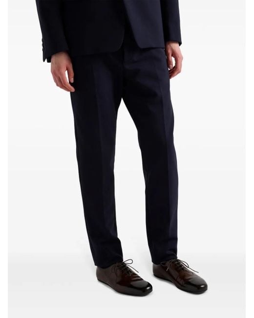Prada Blue Pressed-Crease Trousers for men