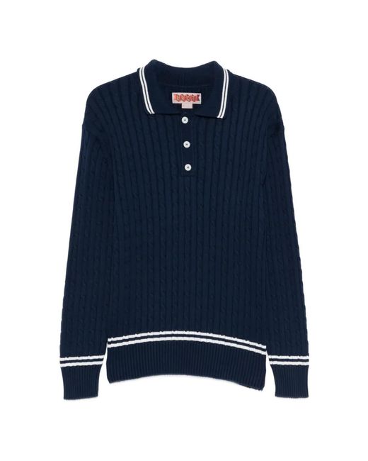 Baracuta Blue Striped Cable-Knit Polo Shirt for men