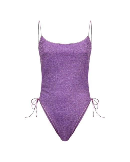 Oseree Purple Lumiere Metallic-Effect Side-Tie Swimsuit