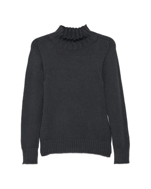 19.61 MILANO Blue Mock-Neck Ribbed-Trim Sweater