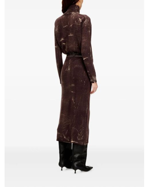 DIESEL Brown M-Marcelle Zipped Turtleneck Midi Dress