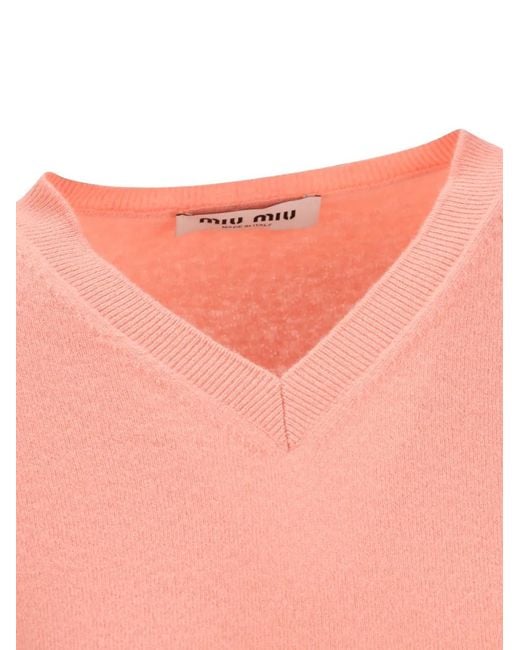 Miu Miu Pink V-Neck Wool Cardigan