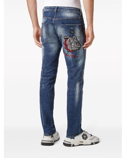 Philipp Plein Halbhohe Straight-Leg-Jeans in Blue für Herren