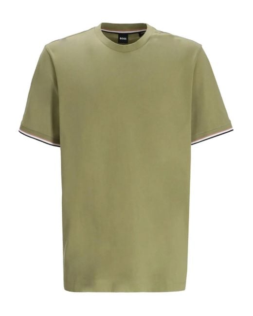 メンズ Boss ストライプカフス Tシャツ Green