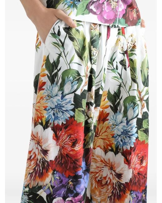 Dolce & Gabbana White Cotton Trousers With Floral Motif