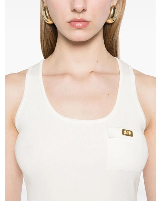 Elisabetta Franchi White Ribbed Tank Top