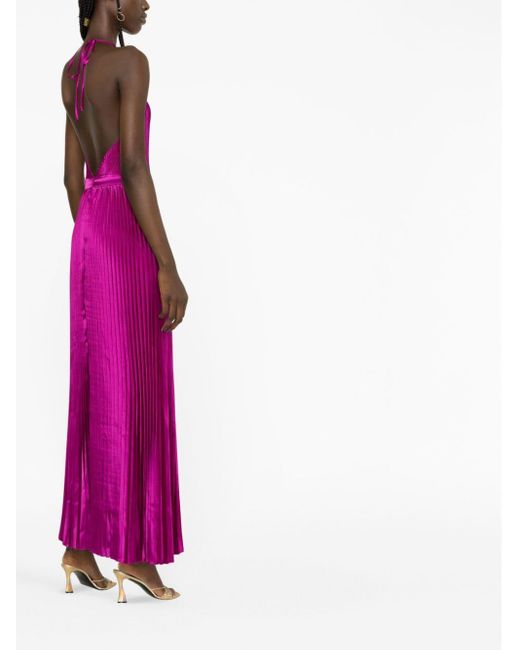 L'idée Purple Pleated Halterneck Dress